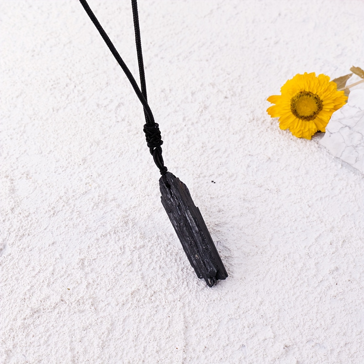 Natural Black Stone Necklace, Irregular Pillar Pendant for Unisex